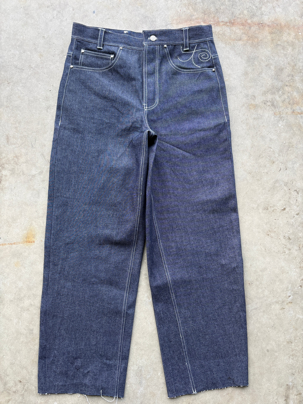 CHAIN LINK RAW DENIM JEANS