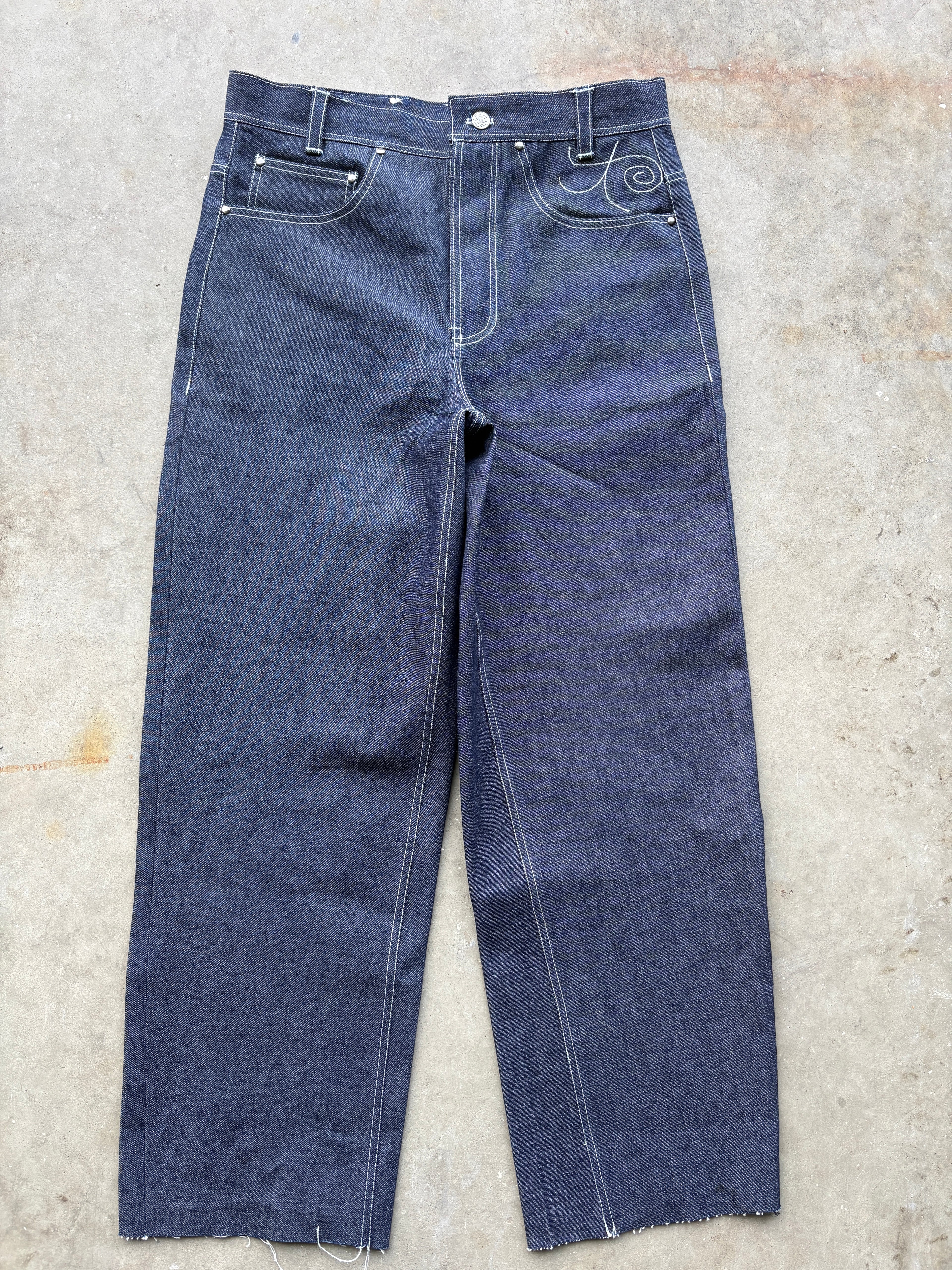 CHAIN LINK RAW DENIM JEANS