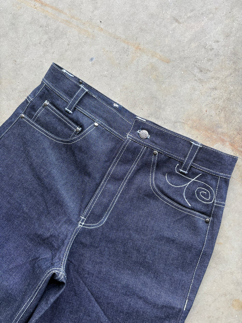 CHAIN LINK RAW DENIM JEANS